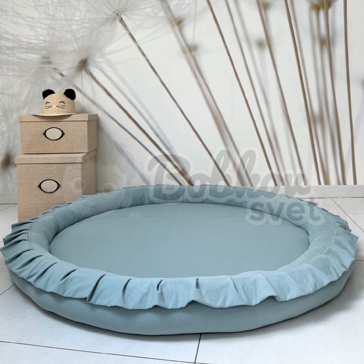 Detské hniezdo okrúhle s volánom / podložka na hranie 120 cm - tmavá mätová