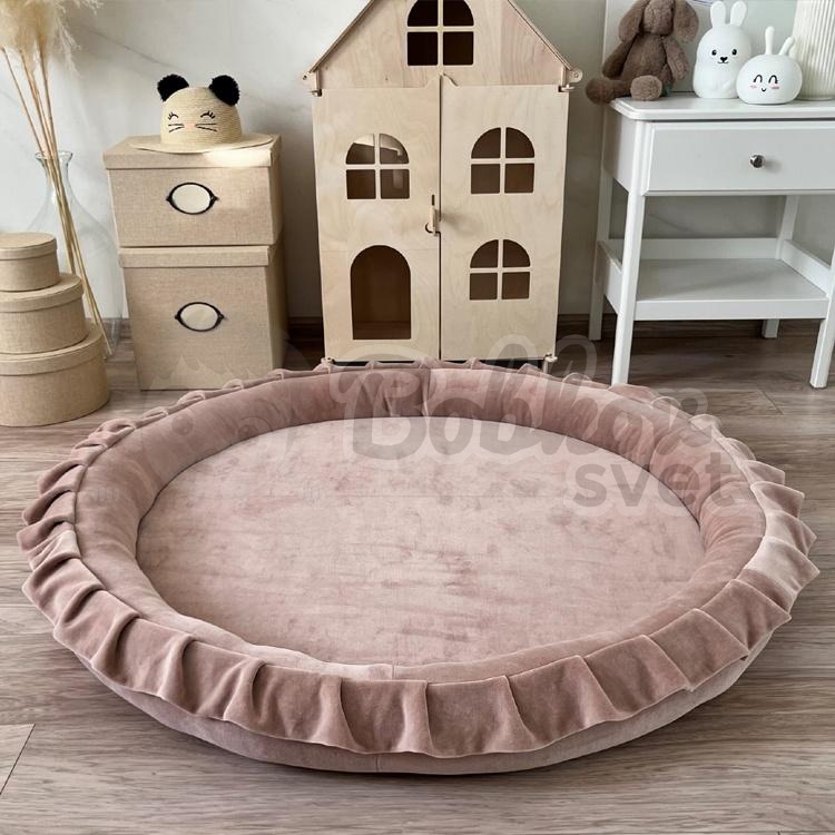 Detské hniezdo okrúhle s volánom VELVET / podložka na hranie 120 cm - béžová