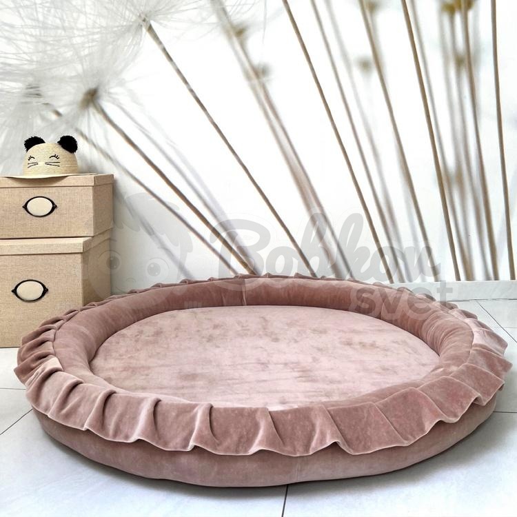 Detské hniezdo okrúhle s volánom VELVET / podložka na hranie 120 cm - béžová