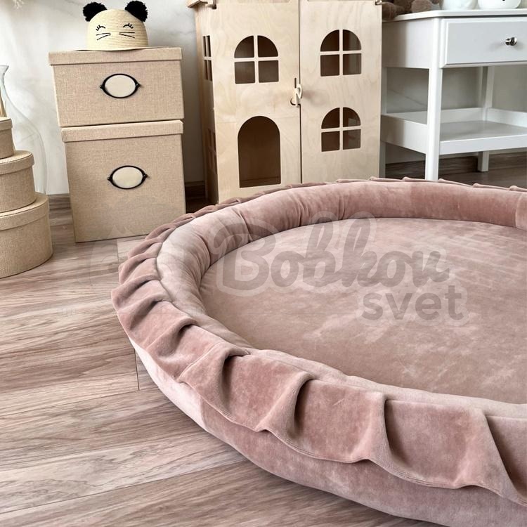 Detské hniezdo okrúhle s volánom VELVET / podložka na hranie 120 cm - béžová