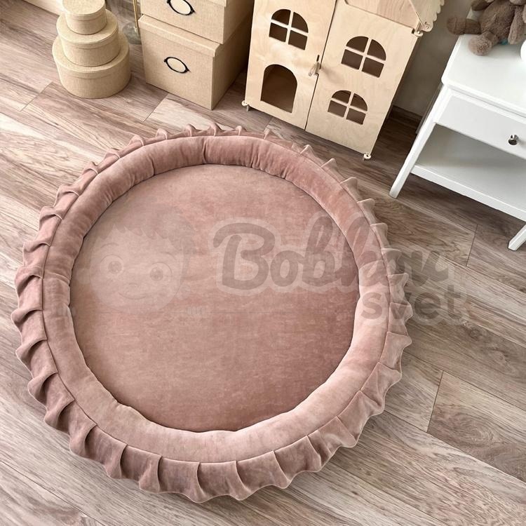 Detské hniezdo okrúhle s volánom VELVET / podložka na hranie 120 cm - béžová