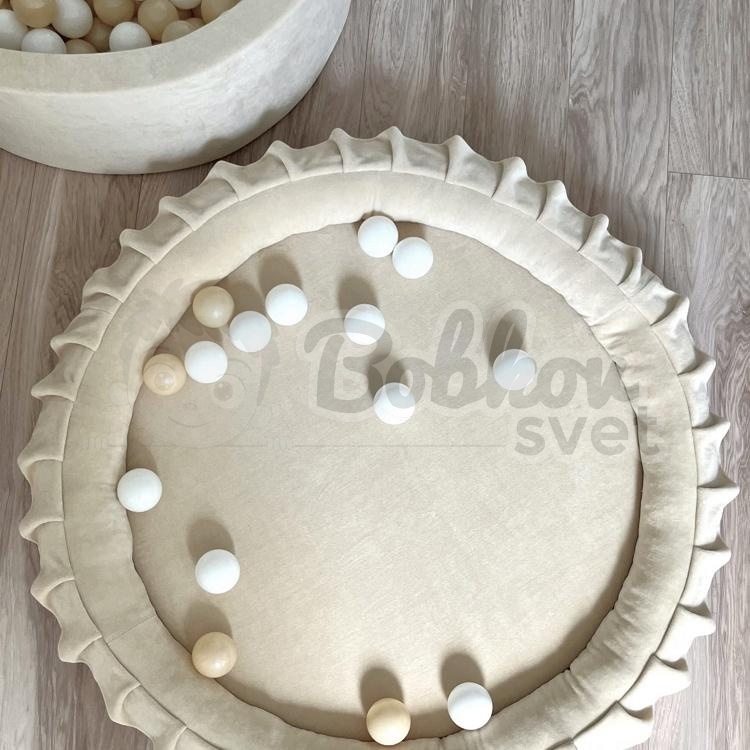 Detské hniezdo okrúhle s volánom VELVET / podložka na hranie 120 cm - krémová