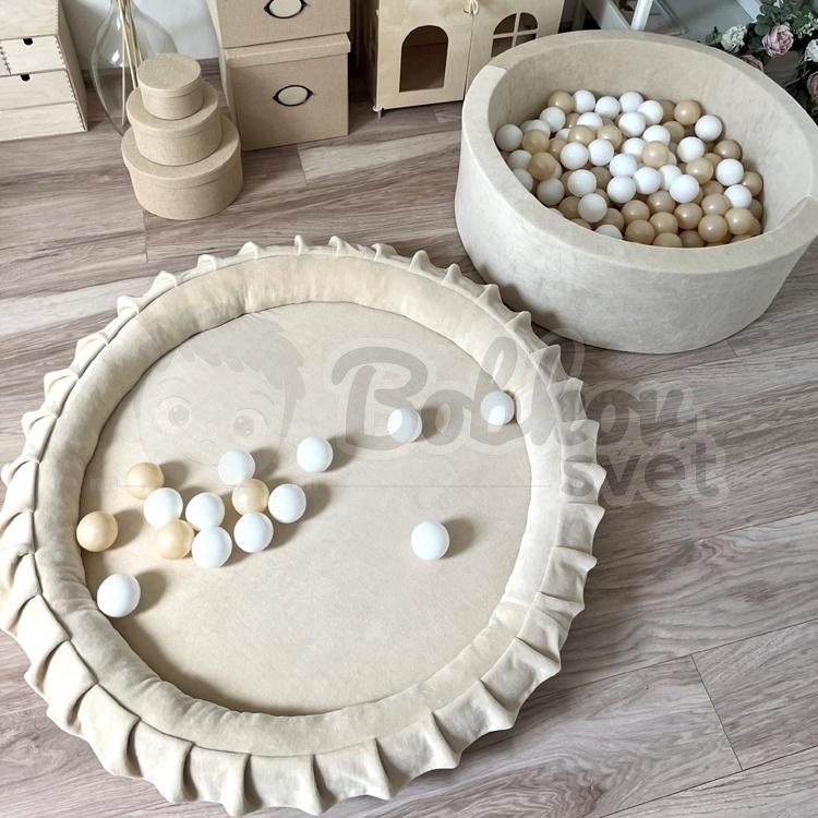 Detské hniezdo okrúhle s volánom VELVET / podložka na hranie 120 cm - krémová