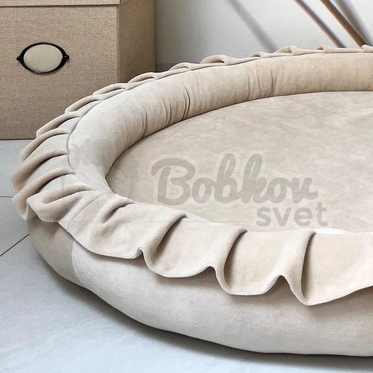 Detské hniezdo okrúhle s volánom VELVET / podložka na hranie 120 cm - krémová