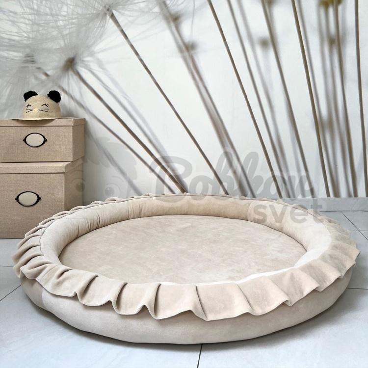Detské hniezdo okrúhle s volánom VELVET / podložka na hranie 120 cm - krémová