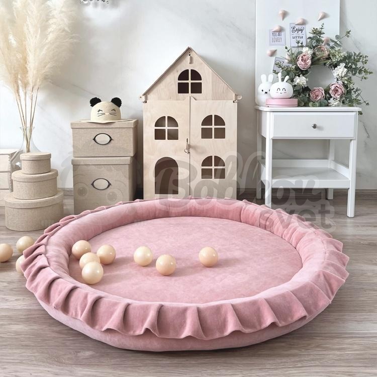 Detské hniezdo okrúhle s volánom VELVET / podložka na hranie 120 cm - ružová