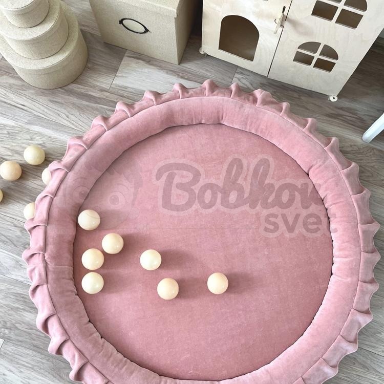 Detské hniezdo okrúhle s volánom VELVET / podložka na hranie 120 cm - ružová