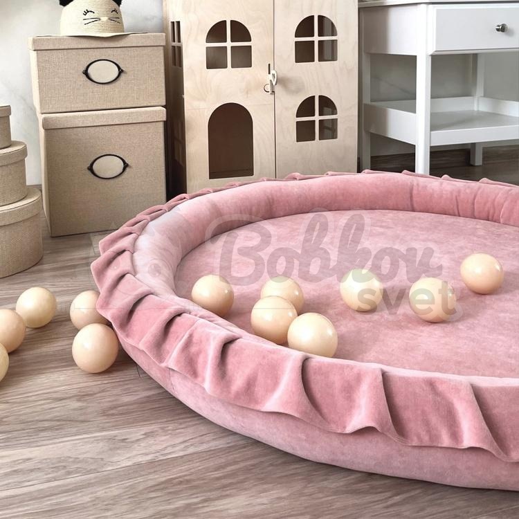 Detské hniezdo okrúhle s volánom VELVET / podložka na hranie 120 cm - ružová