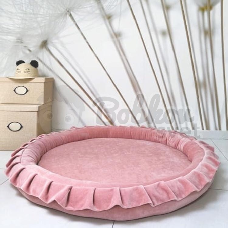 Detské hniezdo okrúhle s volánom VELVET / podložka na hranie 120 cm - ružová