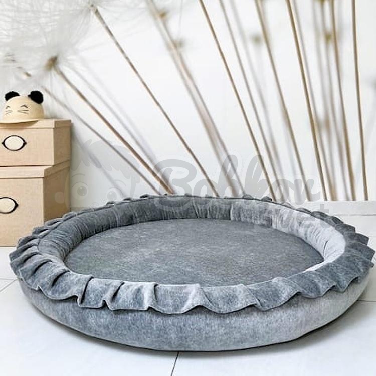 Detské hniezdo okrúhle s volánom VELVET / podložka na hranie 120 cm - sivá