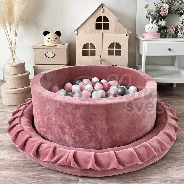Detské hniezdo okrúhle s volánom VELVET / podložka na hranie 120 cm - tmavá ružová
