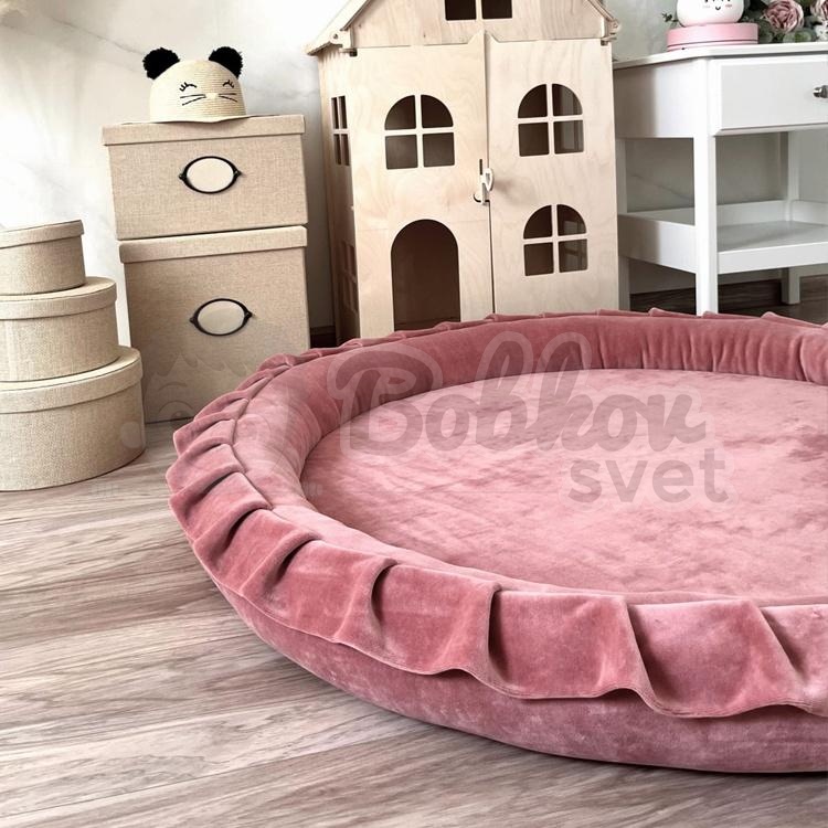 Detské hniezdo okrúhle s volánom VELVET / podložka na hranie 120 cm - tmavá ružová