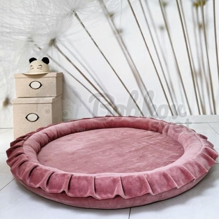 Detské hniezdo okrúhle s volánom VELVET / podložka na hranie 120 cm - tmavá ružová