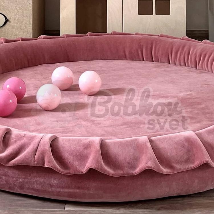 Detské hniezdo okrúhle s volánom VELVET / podložka na hranie 120 cm - tmavá ružová