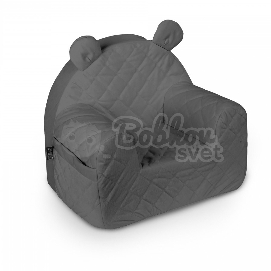 Zamatové detské kresielko Velvet s uškami - Gray DARK