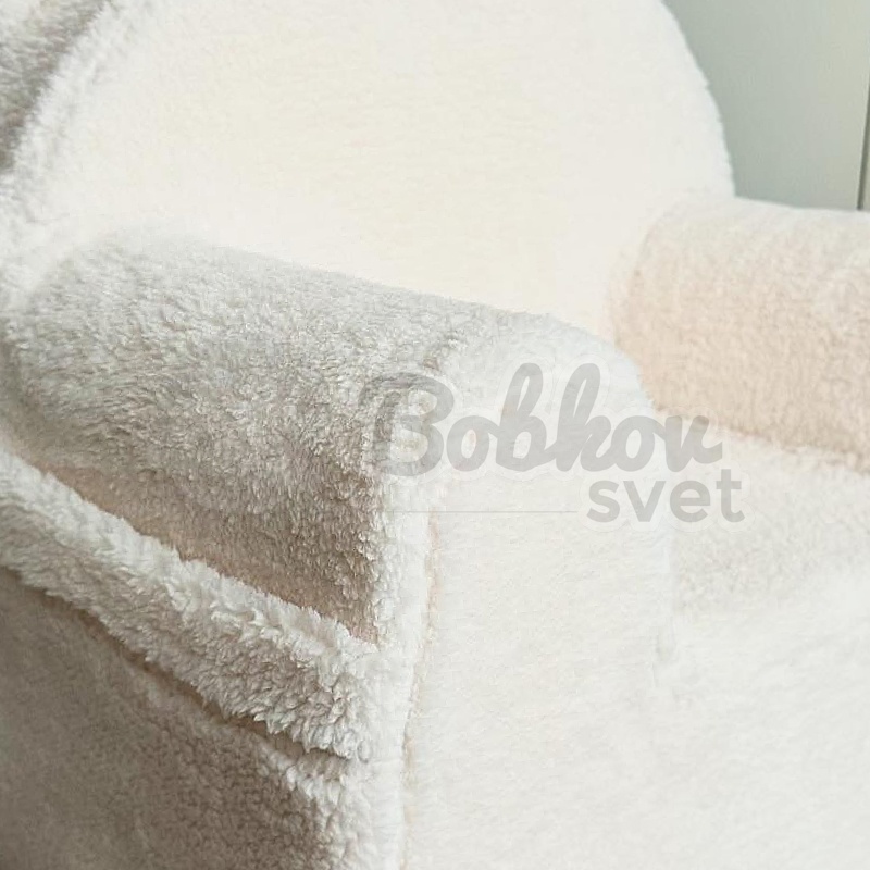 Detské BOUCLE kreslo s uškami a bočným vreckom - smotanové