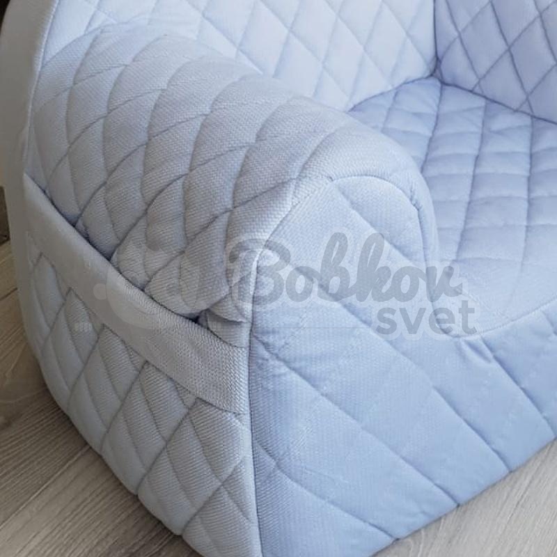 Detské ZAMATOVÉ kreslo s uškami a bočným vreckom - BLUE
