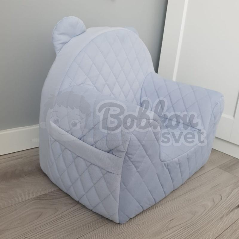 Detské ZAMATOVÉ kreslo s uškami a bočným vreckom - BLUE