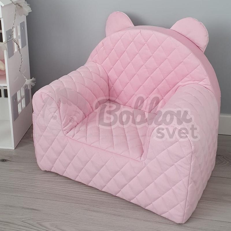 Detské ZAMATOVÉ kreslo s uškami a bočným vreckom - PINK
