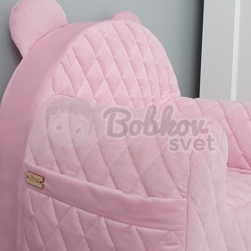 Detské ZAMATOVÉ kreslo s uškami a bočným vreckom - PINK