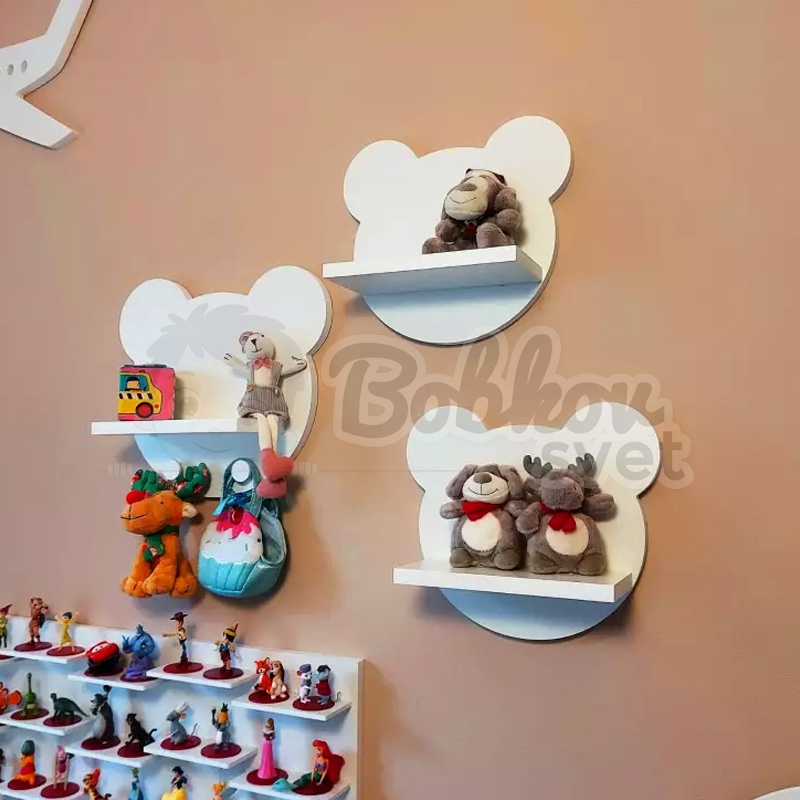 Drevené detské poličky SET 3 ks - BEARS s vešiakom