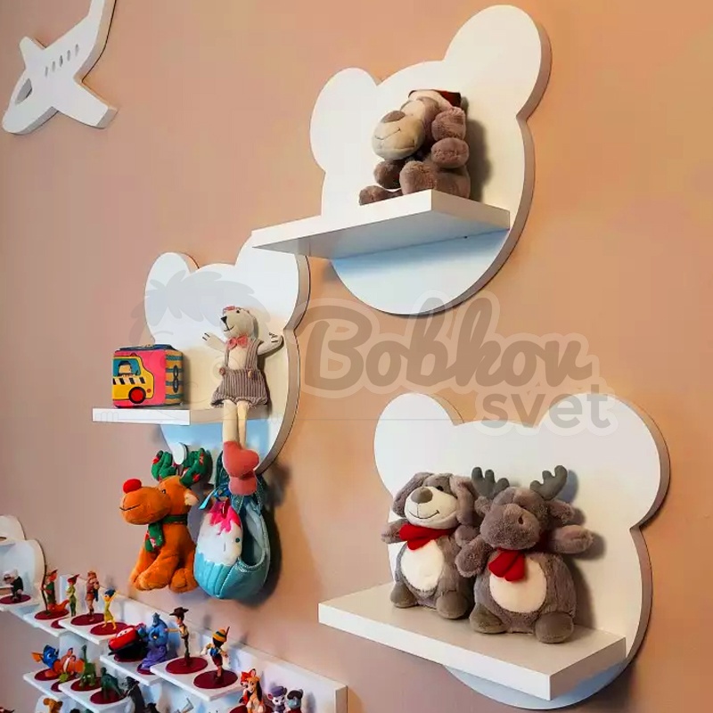 Drevené detské poličky SET 3 ks - BEARS s vešiakom