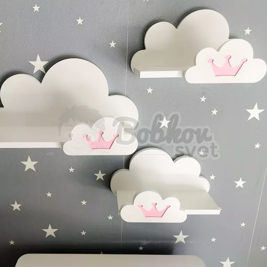Drevené detské poličky SET 3 ks - MOLI s korunkami Candy PINK