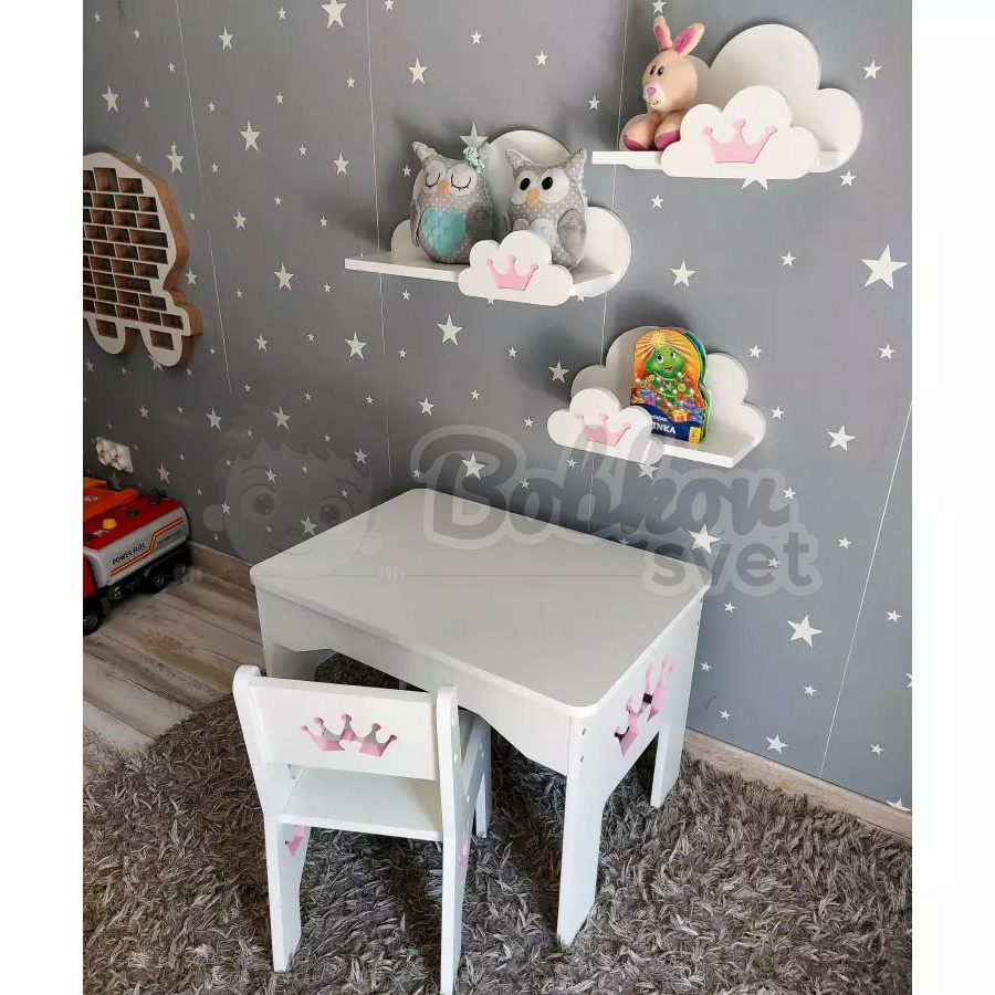 Drevené detské poličky SET 3 ks - MOLI s korunkami Candy PINK
