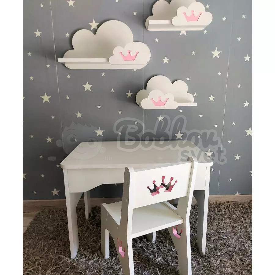 Drevené detské poličky SET 3 ks - MOLI s korunkami Candy PINK