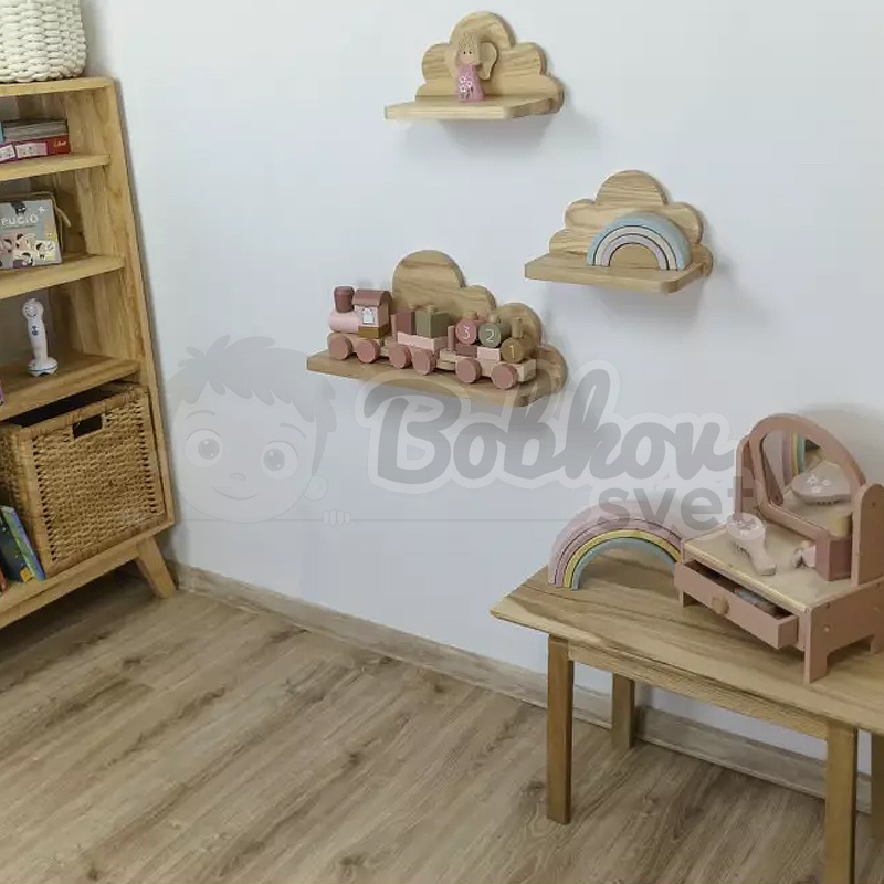 Drevené detské poličky SET 3 ks - prírodný MASÍV