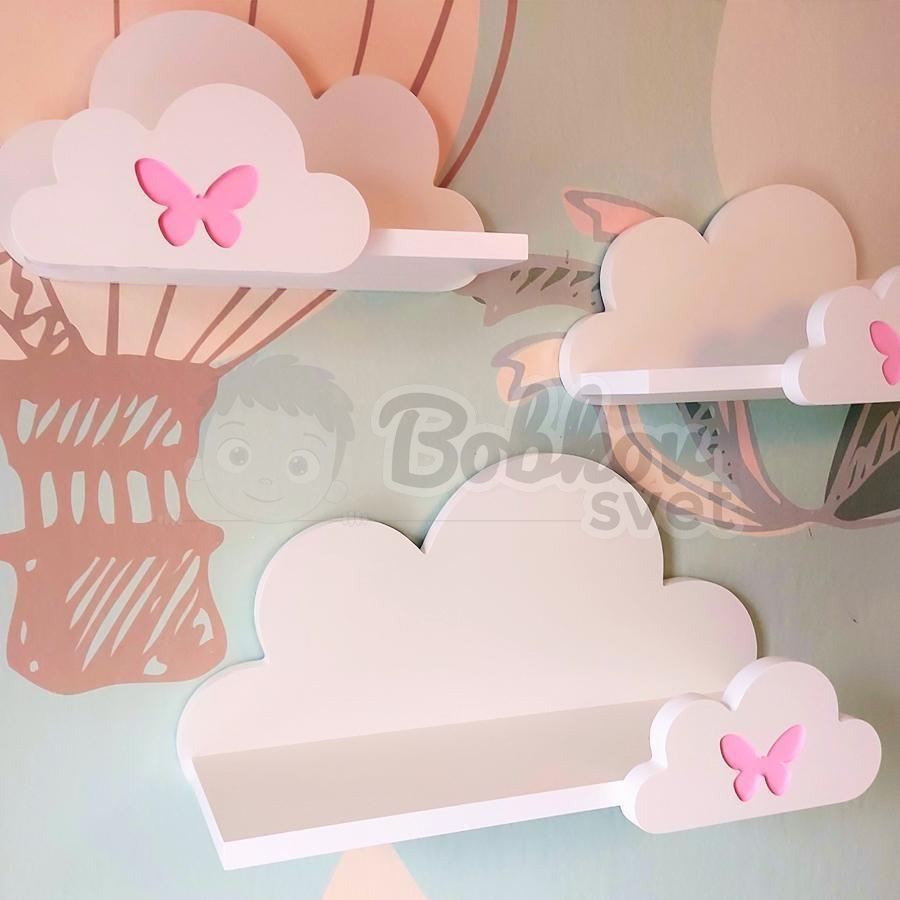 Drevené detské poličky SET 3 ks - MOLI s motýľmi Candy PINK