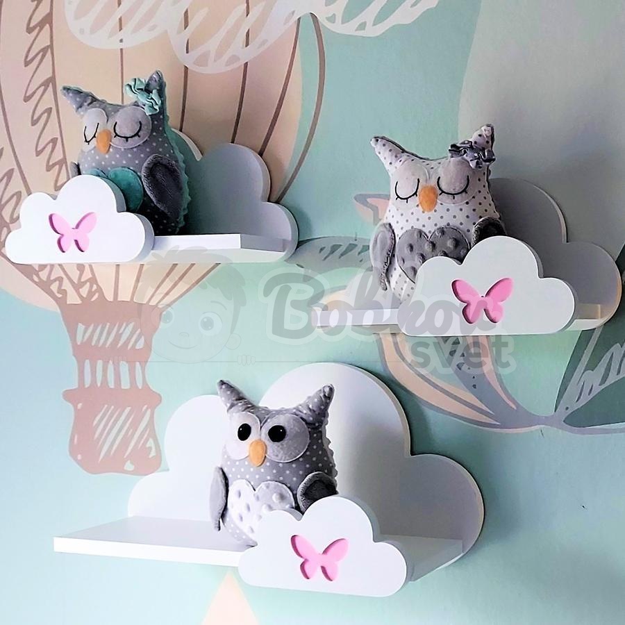 Drevené detské poličky SET 3 ks - MOLI s motýľmi Candy PINK