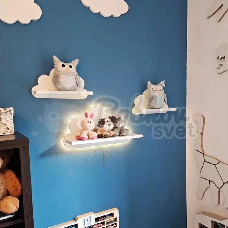 Svietiaca drevená detská polička - model OBLÁČIK - IBIZA Prestige
