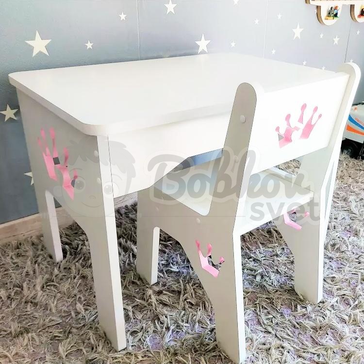 SET stolík a stolička pre deti s nápadným výrezom - motív KORUNKA