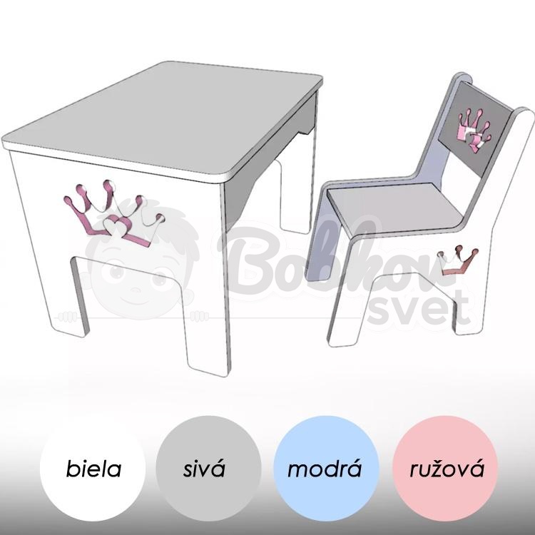 SET stolík a stolička pre deti s nápadným výrezom - motív KORUNKA