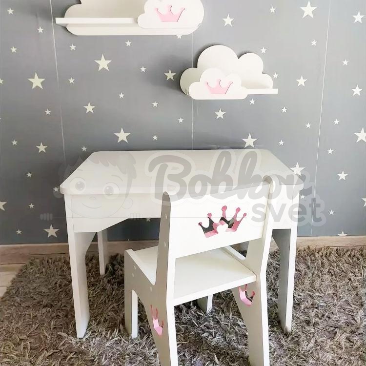 SET stolík a stolička pre deti s nápadným výrezom - motív KORUNKA