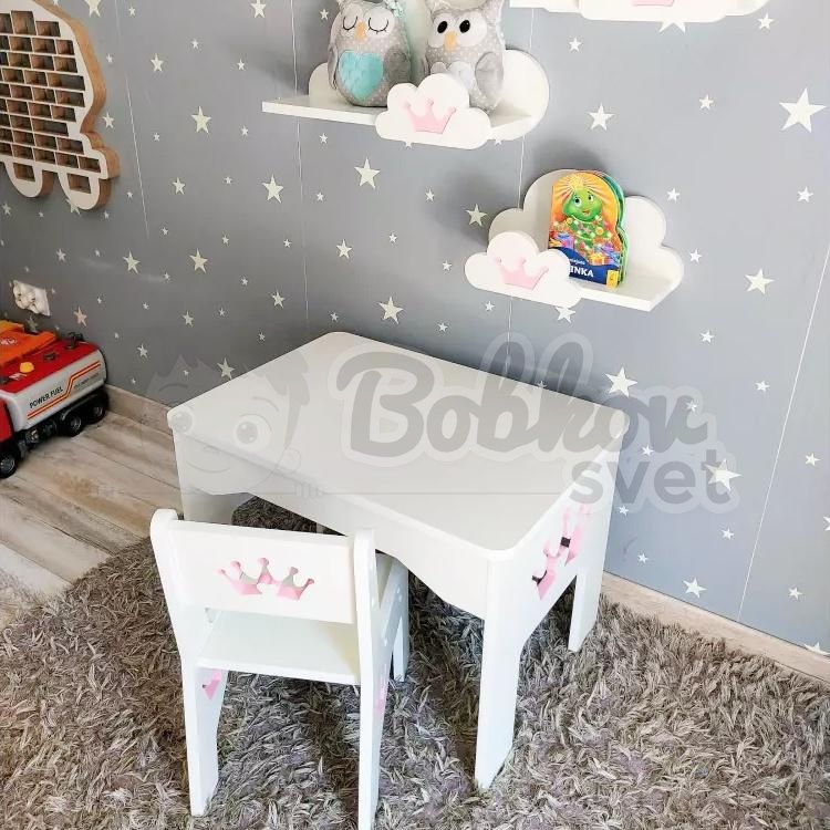 SET stolík a stolička pre deti s nápadným výrezom - motív KORUNKA