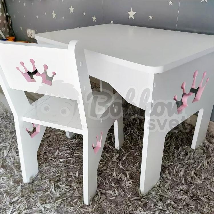 SET stolík a stolička pre deti s nápadným výrezom - motív KORUNKA