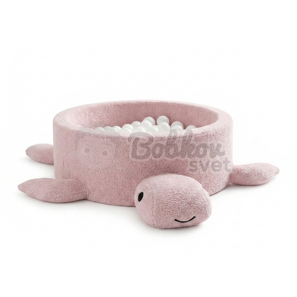 Detský suchý bazén Turtle EXCLUSIVE Boucle s guličkami 200 ks (ø 90cm) soft PINK