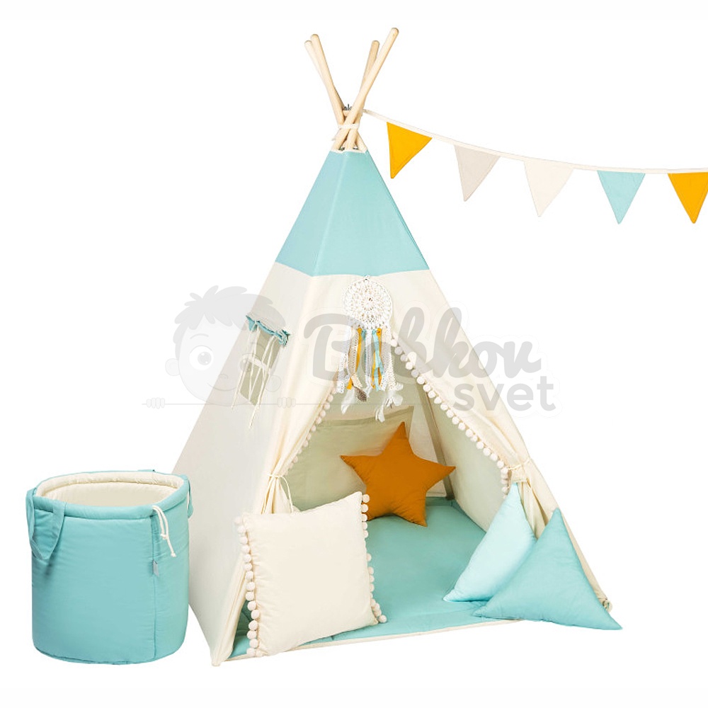 Teepee stan pre deti set s príslušenstvom - modrý sen
