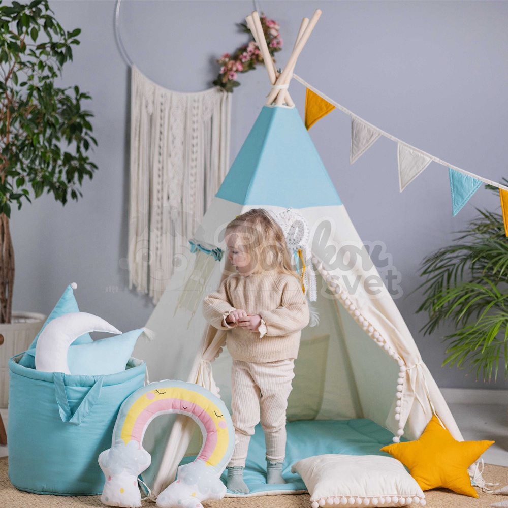 Teepee stan pre deti set s príslušenstvom - modrý sen