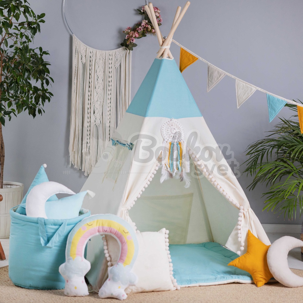 Teepee stan pre deti set s príslušenstvom - modrý sen