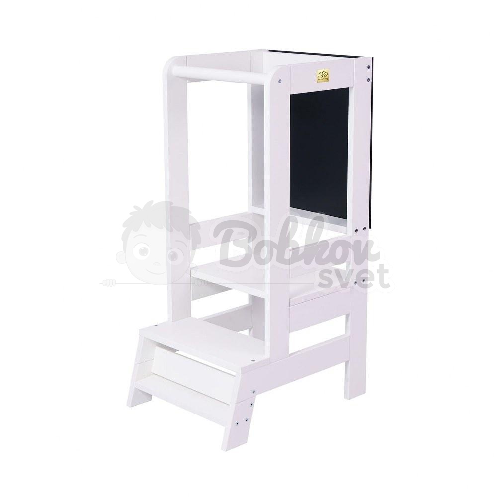 Učiaca veža MeowBaby® Kitchen Helper s tabuľkou - biela
