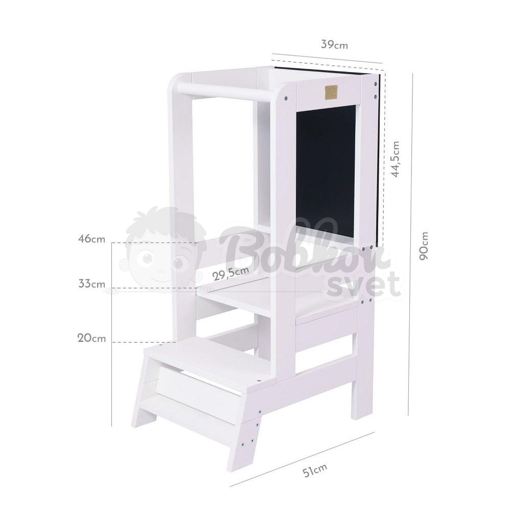 Učiaca veža MeowBaby® Kitchen Helper s tabuľkou - biela