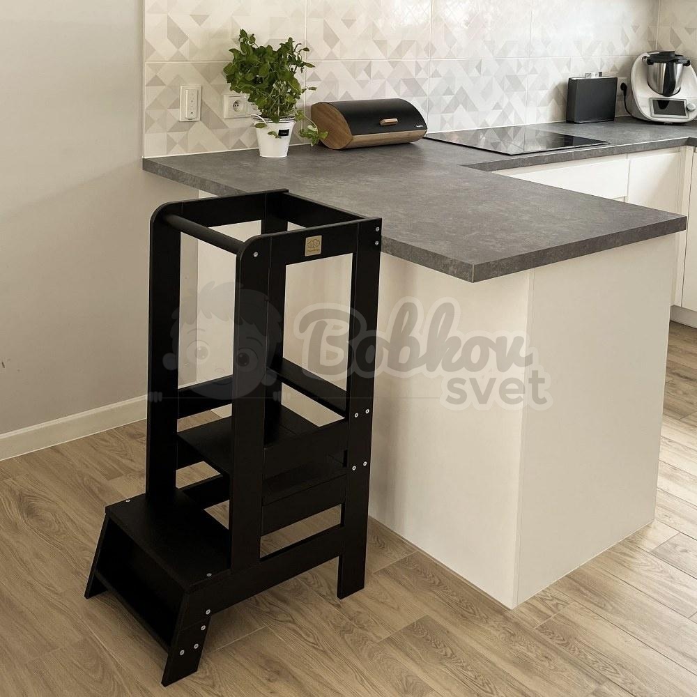 Učiaca veža MeowBaby® Kitchen Helper cierna