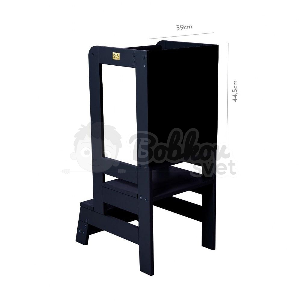Učiaca veža MeowBaby® Kitchen Helper s tabuľkou - čierna