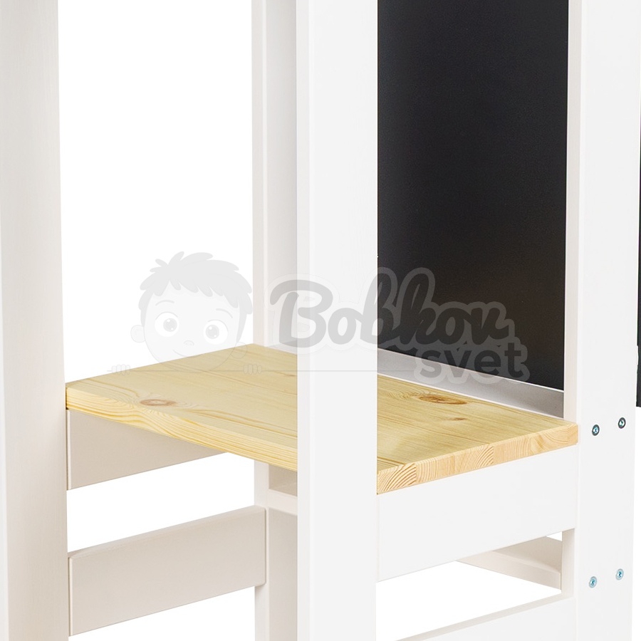 Učiaca veža MeowBaby® Kitchen Helper KOMBI bielo-prírodná s tabuľkou