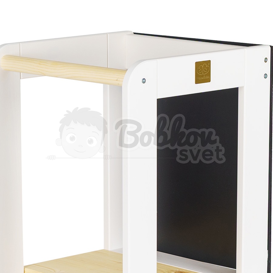 Učiaca veža MeowBaby® Kitchen Helper KOMBI bielo-prírodná s tabuľkou