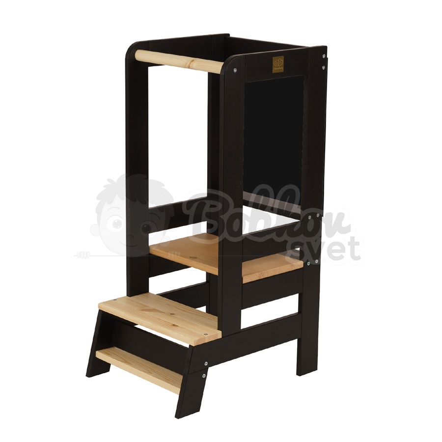 Učiaca veža MeowBaby® Kitchen Helper KOMBI čierno-prírodná s tabuľkou