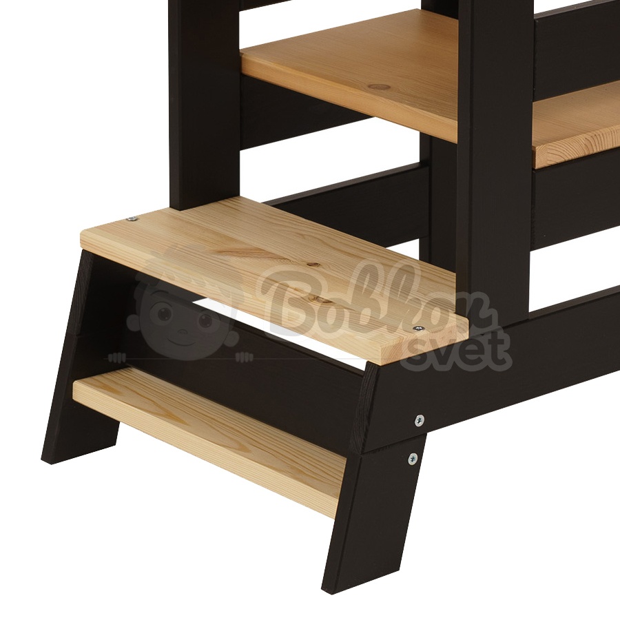 Učiaca veža MeowBaby® Kitchen Helper KOMBI čierno-prírodná s tabuľkou
